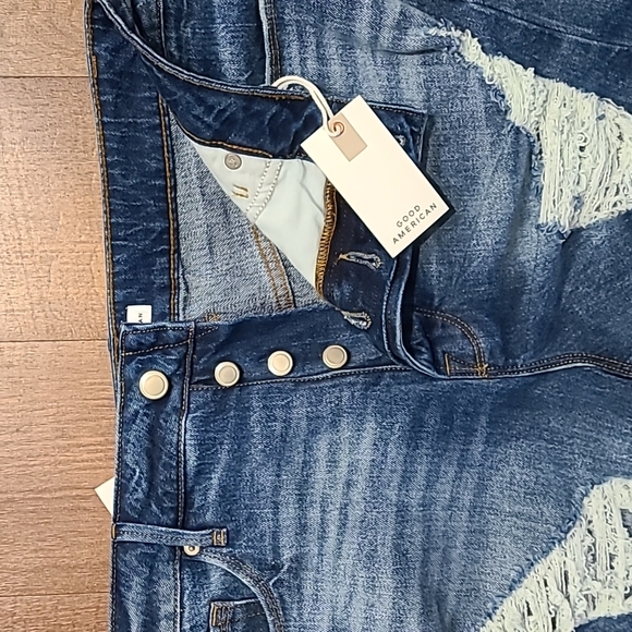 Good American Jeans Bombshell Shorts High Rise Cut Off Distressed Size 30 - Picture 2 of 6